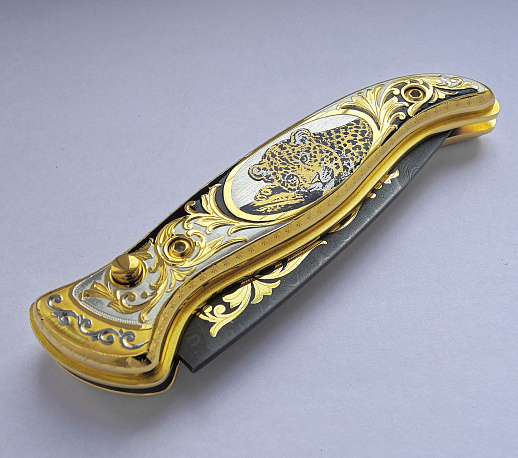 Нож складной дамасский "Леопард"
